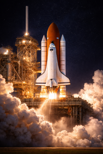 Photo of Space Shuttle launching.